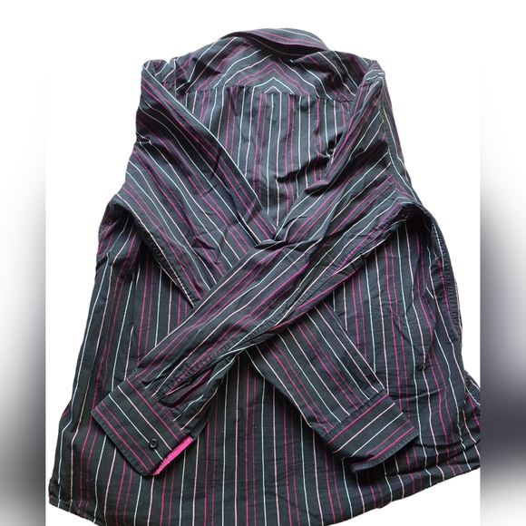 Le Chateau Black Dress Shirt with Pink and White Striped Design - Picture 8 of 8